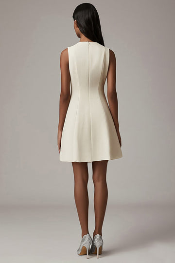 Ivory Short A Line V-Neck Work Dress with Pockets